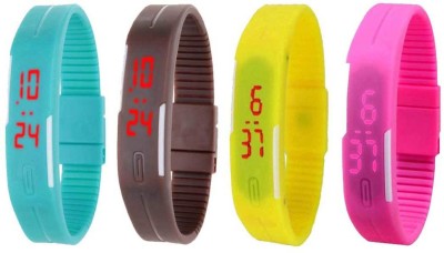 NS18 Silicone Led Magnet Band Watch Combo of 4 Sky Blue, Brown, Yellow And Pink Digital Watch  - For Couple   Watches  (NS18)