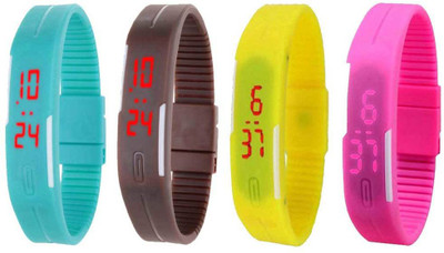 

NS18 Silicone Led Magnet Band Watch Combo of 4 Sky Blue, Brown, Yellow And Pink Watch - For Couple