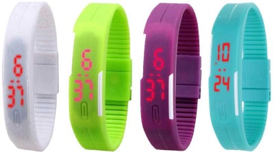 NS18 Silicone Led Magnet Band Watch Combo of 4 White, Green, Purple And Sky Blue Digital Watch  - For Couple   Watches  (NS18)