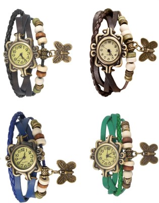 NS18 Vintage Butterfly Rakhi Combo of 4 Black, Blue, Brown And Green Analog Watch  - For Women   Watches  (NS18)