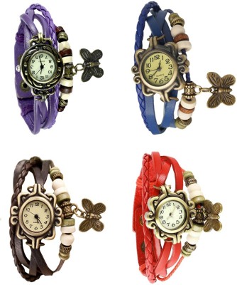 NS18 Vintage Butterfly Rakhi Combo of 4 Purple, Brown, Blue And Red Analog Watch  - For Women   Watches  (NS18)