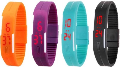NS18 Silicone Led Magnet Band Combo of 4 Orange, Purple, Sky Blue And Black Digital Watch  - For Boys & Girls   Watches  (NS18)