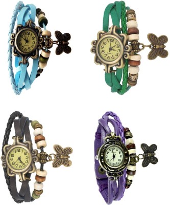NS18 Vintage Butterfly Rakhi Combo of 4 Sky Blue, Black, Green And Purple Analog Watch  - For Women   Watches  (NS18)