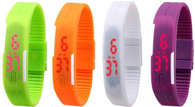 

Kissu Led Magnet Band Combo of 4 Green, Orange, White And Purple Watch - For Men & Women