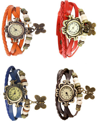 

Kissu Vintage Rakhi Combo of 4 Orange, Blue, Red And Brown Watch - For Women
