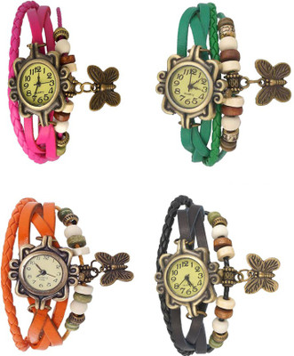 

NS18 Vintage Butterfly Rakhi Combo of 4 Pink, Orange, Green And Black Watch - For Women