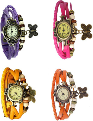 

Kissu Vintage Rakhi Combo of 4 Purple, Yellow, Pink And Orange Watch - For Women