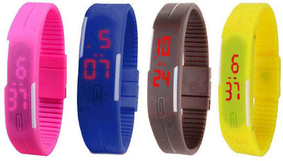 

NS18 Silicone Led Magnet Band Combo of 4 Pink, Blue, Brown And Yellow Watch - For Boys & Girls