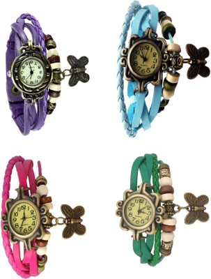 NS18 Vintage Butterfly Rakhi Combo of 4 Purple, Pink, Sky Blue And Green Analog Watch  - For Women   Watches  (NS18)