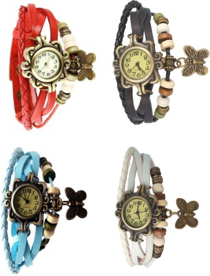 NS18 Vintage Butterfly Rakhi Combo of 4 Red, Sky Blue, Black And White Analog Watch  - For Women   Watches  (NS18)