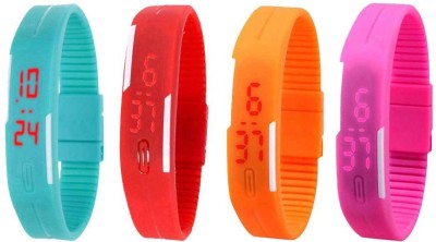 NS18 Silicone Led Magnet Band Combo of 4 Sky Blue, Red, Orange And Pink Digital Watch  - For Boys & Girls   Watches  (NS18)