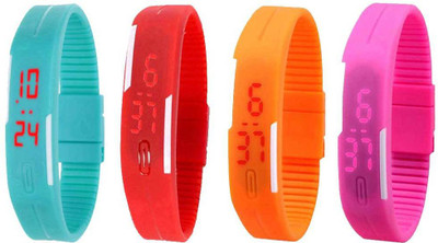NS18 Silicone Led Magnet Band Combo of 4 Sky Blue, Red, Orange And Pink Watch - For Boys & Girls