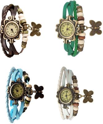 

Kissu Vintage Rakhi Combo of 4 Brown, Sky Blue, Green And White Watch - For Women