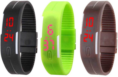 

Kissu Led Band Watch Combo of 3 Black, Green And Brown Watch - For Couple
