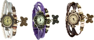 NS18 Vintage Butterfly Rakhi Watch Combo of 3 White, Purple And Brown Analog Watch  - For Women   Watches  (NS18)