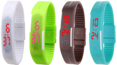 

NS18 Silicone Led Magnet Band Watch Combo of 4 White, Green, Brown And Sky Blue Watch - For Couple