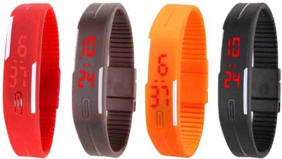 NS18 Silicone Led Magnet Band Combo of 4 Red, Brown, Orange And Black Digital Watch  - For Boys & Girls   Watches  (NS18)