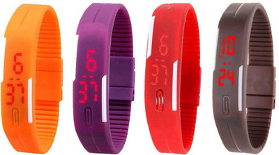 

Kissu Led Magnet Band Combo of 4 Orange, Purple, Red And Brown Watch - For Men & Women