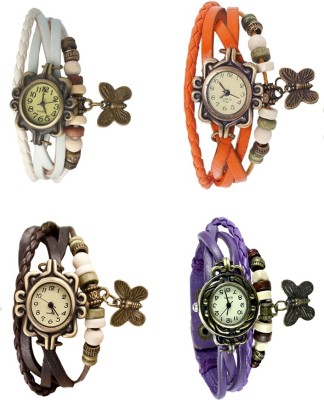 NS18 Vintage Butterfly Rakhi Combo of 4 White, Brown, Orange And Purple Analog Watch  - For Women   Watches  (NS18)
