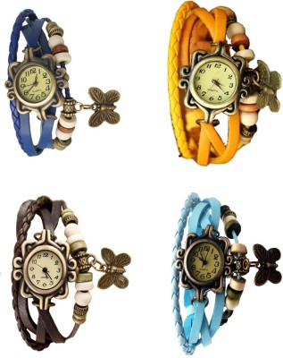 NS18 Vintage Butterfly Rakhi Combo of 4 Blue, Brown, Yellow And Sky Blue Analog Watch  - For Women   Watches  (NS18)