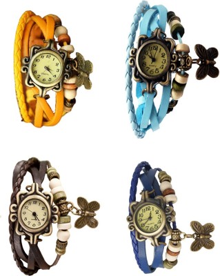 NS18 Vintage Butterfly Rakhi Combo of 4 Yellow, Brown, Sky Blue And Blue Analog Watch  - For Women   Watches  (NS18)