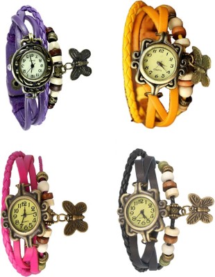 NS18 Vintage Butterfly Rakhi Combo of 4 Purple, Pink, Yellow And Black Analog Watch  - For Women   Watches  (NS18)