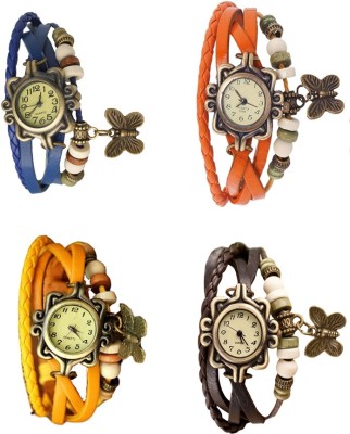 NS18 Vintage Butterfly Rakhi Combo of 4 Blue, Yellow, Orange And Brown Analog Watch  - For Women   Watches  (NS18)