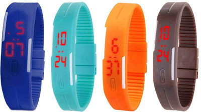 

NS18 Silicone Led Magnet Band Combo of 4 Blue, Sky Blue, Orange And Brown Watch - For Boys & Girls