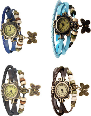 

NS18 Vintage Butterfly Rakhi Combo of 4 Blue, Black, Sky Blue And Brown Watch - For Women