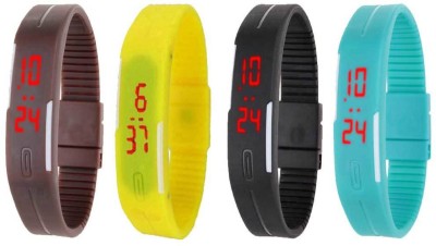 NS18 Silicone Led Magnet Band Watch Combo of 4 Brown, Yellow, Black And Sky Blue Digital Watch  - For Couple   Watches  (NS18)