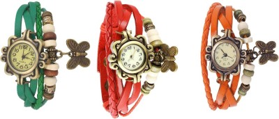 NS18 Vintage Butterfly Rakhi Watch Combo of 3 Green, Red And Orange Analog Watch  - For Women   Watches  (NS18)