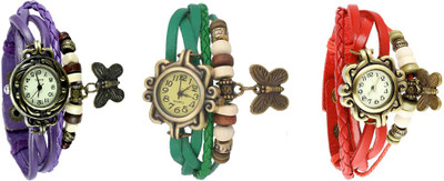 

Kissu Vintage Rakhi Watch Combo of 3 Purple, Green And Red Watch - For Women
