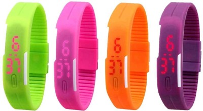 NS18 Silicone Led Magnet Band Watch Combo of 4 Green, Pink, Orange And Purple Digital Watch  - For Couple   Watches  (NS18)