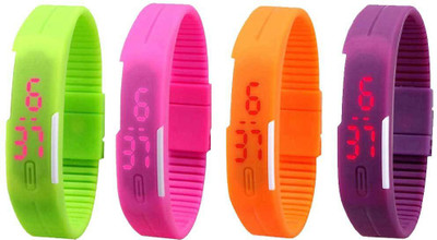 Kissu Led Magnet Band Combo of 4 Green, Pink, Orange And Purple Watch - For Men & Women