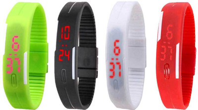 

Kissu Led Magnet Band Combo of 4 Green, Black, White And Red Watch - For Men & Women
