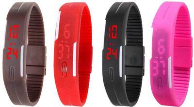 

Kissu Led Magnet Band Combo of 4 Brown, Red, Black And Pink Watch - For Men & Women