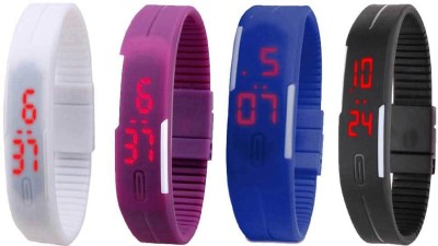 NS18 Silicone Led Magnet Band Combo of 4 White, Purple, Blue And Black Digital Watch  - For Boys & Girls   Watches  (NS18)