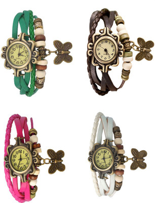 

Kissu Vintage Rakhi Combo of 4 Green, Pink, Brown And White Watch - For Women