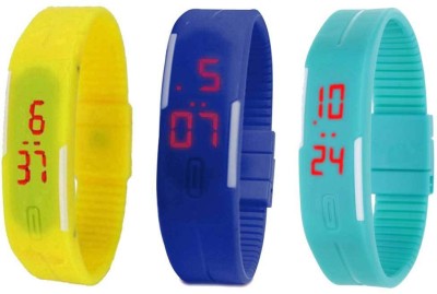 NS18 Silicone Led Magnet Band Combo of 3 Yellow, Blue And Sky Blue Digital Watch  - For Boys & Girls   Watches  (NS18)