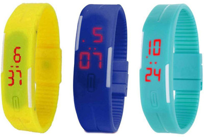 

Kissu Led Band Watch Combo of 3 Yellow, Blue And Sky Blue Watch - For Couple