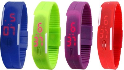 NS18 Silicone Led Magnet Band Watch Combo of 4 Blue, Green, Purple And Red Digital Watch  - For Couple   Watches  (NS18)