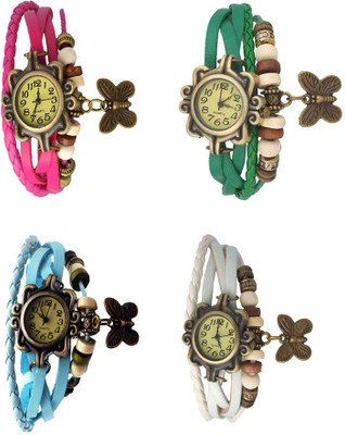 

Kissu Vintage Rakhi Combo of 4 Pink, Sky Blue, Green And White Watch - For Women