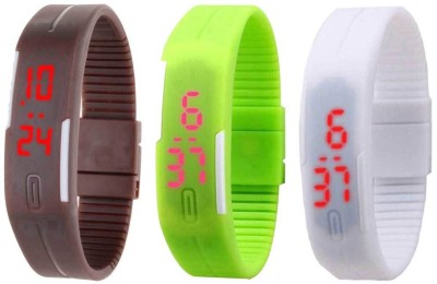 NS18 Silicone Led Magnet Band Combo of 3 Brown, Green And White Digital Watch  - For Boys & Girls   Watches  (NS18)