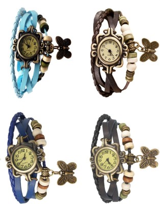 NS18 Vintage Butterfly Rakhi Combo of 4 Sky Blue, Blue, Brown And Black Analog Watch  - For Women   Watches  (NS18)