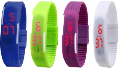 NS18 Silicone Led Magnet Band Combo of 4 Blue, Green, Purple And White Digital Watch  - For Boys & Girls   Watches  (NS18)