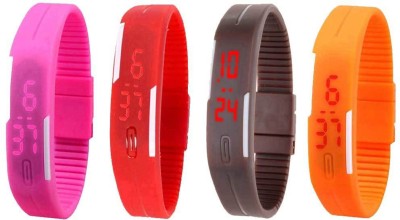 NS18 Silicone Led Magnet Band Combo of 4 Pink, Red, Brown And Orange Digital Watch  - For Boys & Girls   Watches  (NS18)