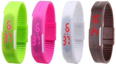 NS18 Silicone Led Magnet Band Combo of 4 Green, Pink, White And Brown Digital Watch  - For Boys & Girls   Watches  (NS18)