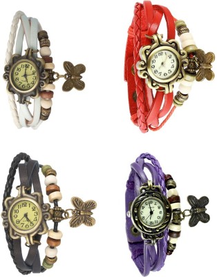 NS18 Vintage Butterfly Rakhi Combo of 4 White, Black, Red And Purple Analog Watch  - For Women   Watches  (NS18)