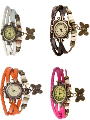 NS18 Vintage Butterfly Rakhi Combo of 4 White, Orange, Brown And Pink Analog Watch  - For Women   Watches  (NS18)