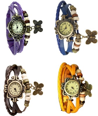 NS18 Vintage Butterfly Rakhi Combo of 4 Purple, Brown, Blue And Yellow Analog Watch  - For Women   Watches  (NS18)